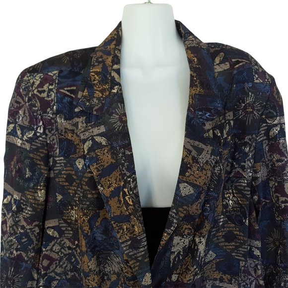 Vintage 80's Samantha David Women's L Metallic Blazer Jacket Shoulder Pads - Picture 2 of 13